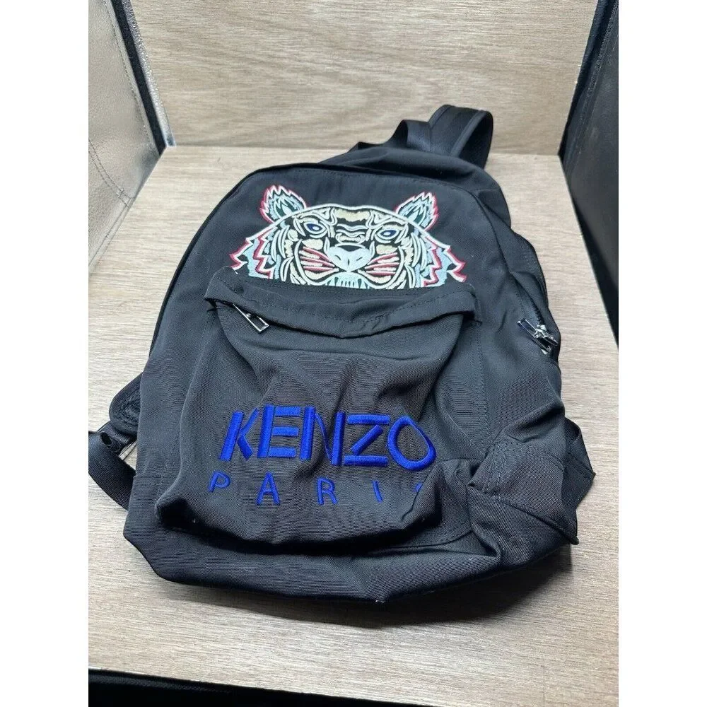 Kenzo Paris Logo Backpack Nylon Black colorful Tiger embroidery